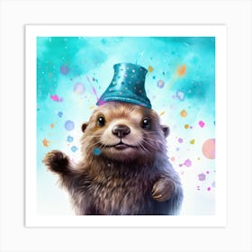 Otter In A Party Hat Art Print