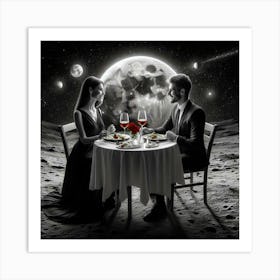 Romantic Dinner For Two On The Moon Art Print