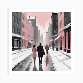 Two People Walking Down The Street Art Print