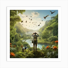 Bird Watching In The Jungle paintings art print Art Print