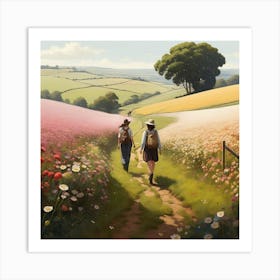 Two People Walking In A Field Art Print