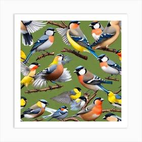 Many Birds On Branches Art Print