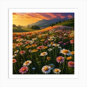 Daisy Field At Sunset Art Print