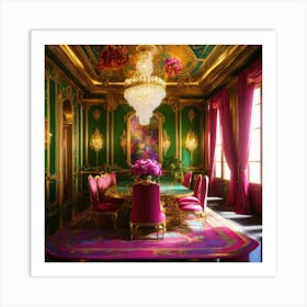 Green And Pink Dining Room Art Print