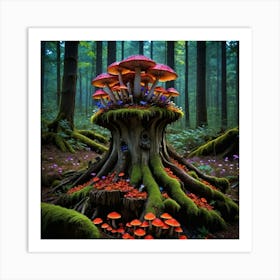 Mushroom Forest Bioluminescent Bloom Art Print