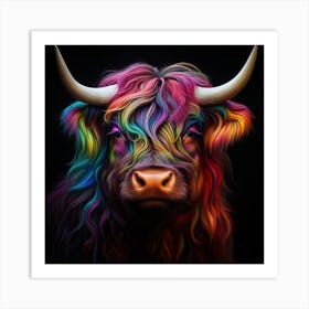 Colourful Rainbow Highland Cow 2 Art Print