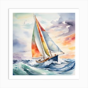 Rainbow Sailing Boat Art Print