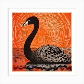 Retro Bird Lithograph Swan 2 Art Print