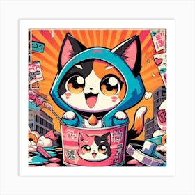 Kawaii Kitty Hoodie Art Print