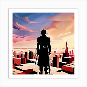 Man on rooftops  Art Print