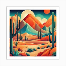 Cactus Desert Landscape Art Print