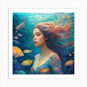 Underwater Woman Swimming In The Sea Art Print 1 Art Print