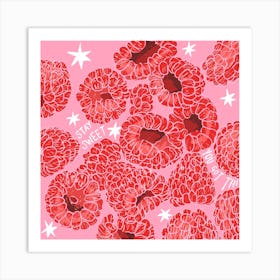 Stay Sweet Pink Raspberries Square Art Print