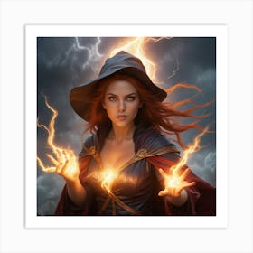 Witch With Lightning Art Print