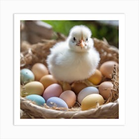 Chick In A Basket Of Eggs Art Print