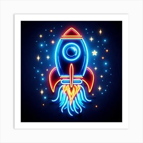 Neon Rocket Ship Art Print