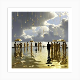 Golden Umbrellas Art Print