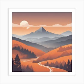 Misty mountains background in orange tone 5 Art Print