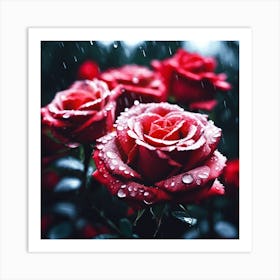 Raindrops on Red Floribunda Roses Art Print