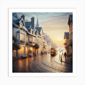 Sunset On A Cobblestone Street Art Print