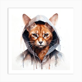 Watercolour Cartoon Caracal In A Hoodie 1 Art Print