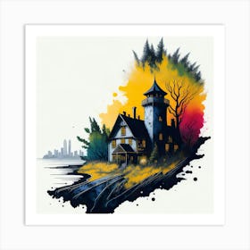 Colored House Ink Painting (144) Art Print