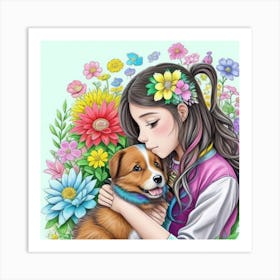 Girl and Dog luckycharm 1 Art Print