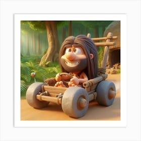 Caveman In A Car 2 Art Print