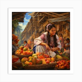 Girl In The Market Art Print