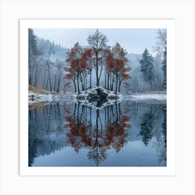 Winter Trees Reflected In A Lake Art Print