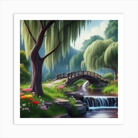 River Surrounded By Willow Trees More Trees Art Print