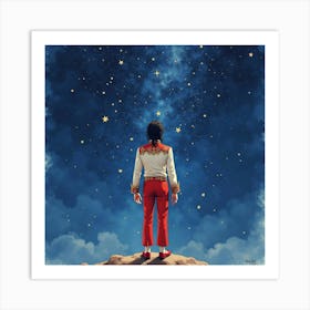 Michael Jackson With A Watercolor Starry Night Sky 1 Art Print