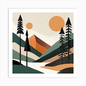 Forest And Mountains Geometric Abstract Art 3 Art Print