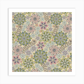 PASSEMENTERIE Lacy Bohemian Embroidery Floral in Delicate Pink Green Lavender Brown Neutral Art Print