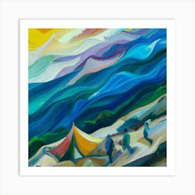 People camping in the middle of the mountains oil painting abstract painting art 10 Art Print