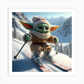 Din Grogu Mountain Skiing Star Wars Art Print Art Print