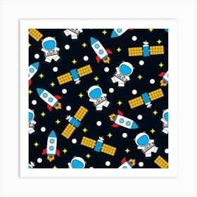 Seamless Pattern With Astronauts Art Print