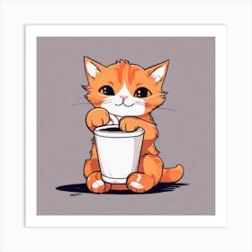 Cute Orange Kitten Loves Coffee Square Composition 7 Art Print