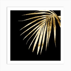 Gold Palm Leaf On Black Background Art Print