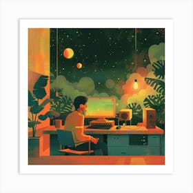 Man Working At His Computer 1 Art Print