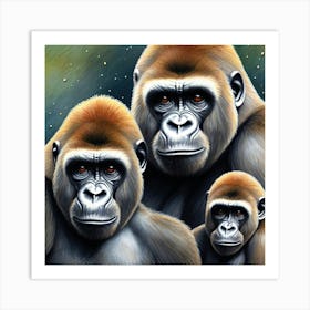 Elegant Three Gorillas Family Art Print