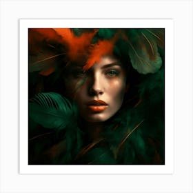 Portrait Of A Woman With Feathers 1 Art Print