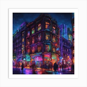 Neon City Night Art Print