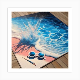 Summer and Poolside - Realistic Painting of a Beach Scene Inspired by David Hockney Art Print