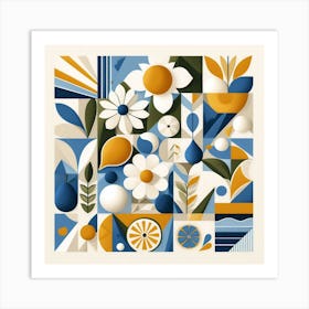 Harmonious and Balanced - Geometric and Floral Collage with Mediterranean Colors Art Print