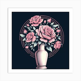 Pink Roses In A Vase Art Print