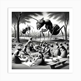 A Surrealist Drawing Of Ants Attacking A Family Picnic In Central Park 6 Art Print