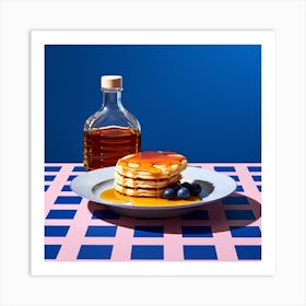 Pancakes Pop Art Blue Checkerboard 2 Art Print