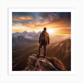 Mountaineer At Sunset Art Print