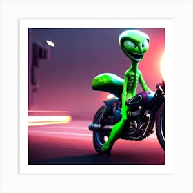 Alien On A Motorcycle 1 Art Print